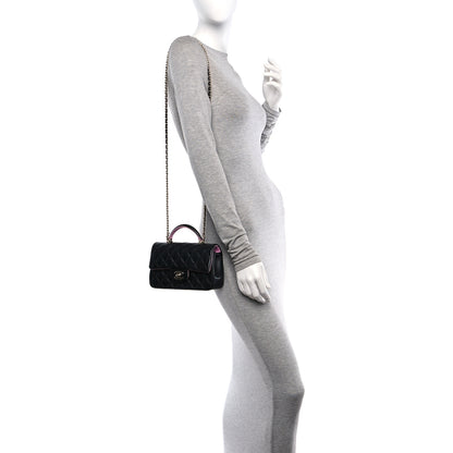 Chanel Lambskin Quilted Bi-Color Mini Top Handle Rectangular Flap Black Lilac 2 of 11