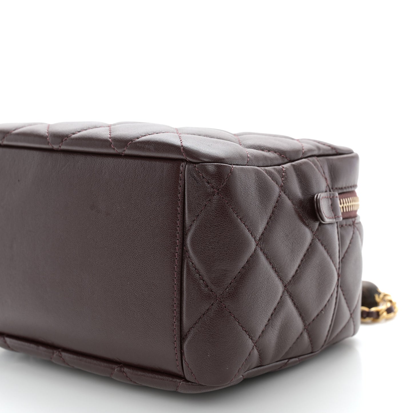 Lambskin Quilted Mini Wenge Wood Bowling Bag Burgundy