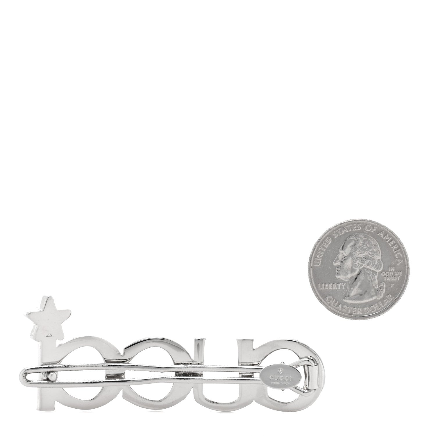 Gucci Metal Crystal Logo Hair Barrette Silver 2 of 5