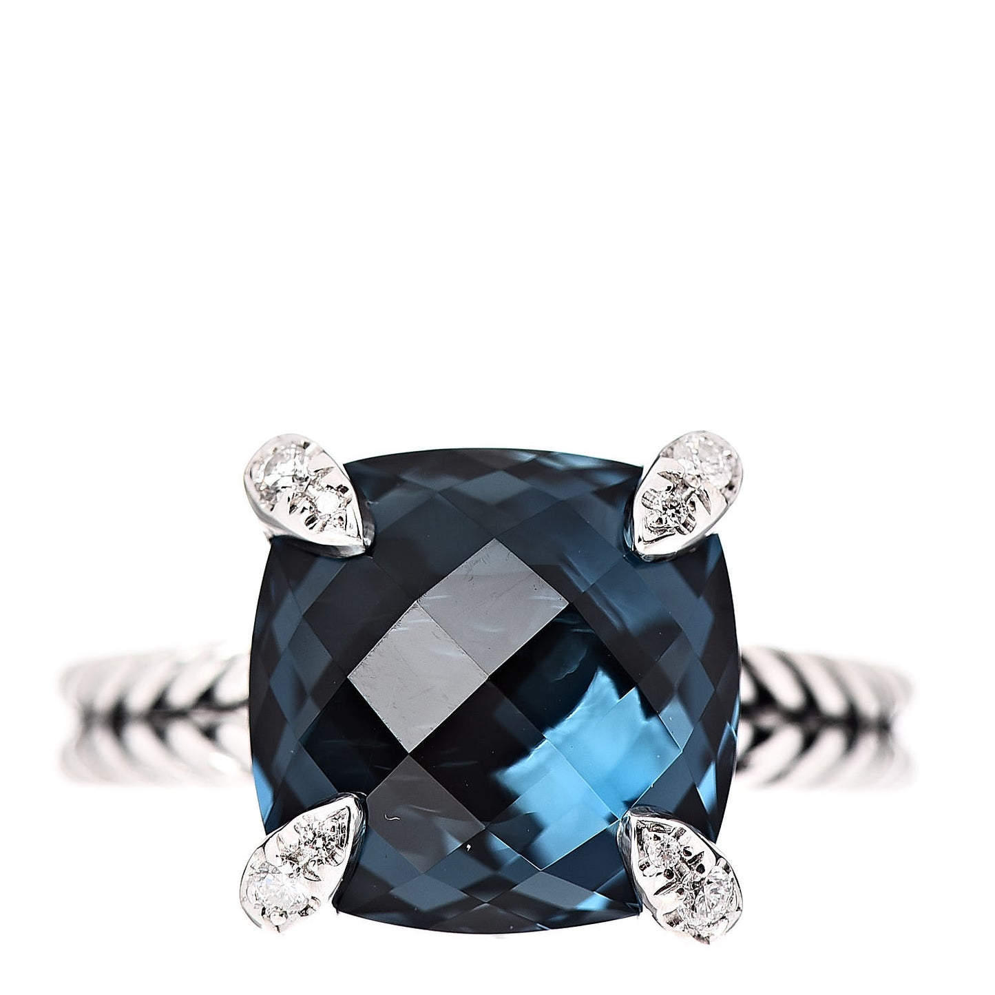 Sterling Silver Diamond Hampton Blue Topaz 11mm Chatelaine Ring 52 6