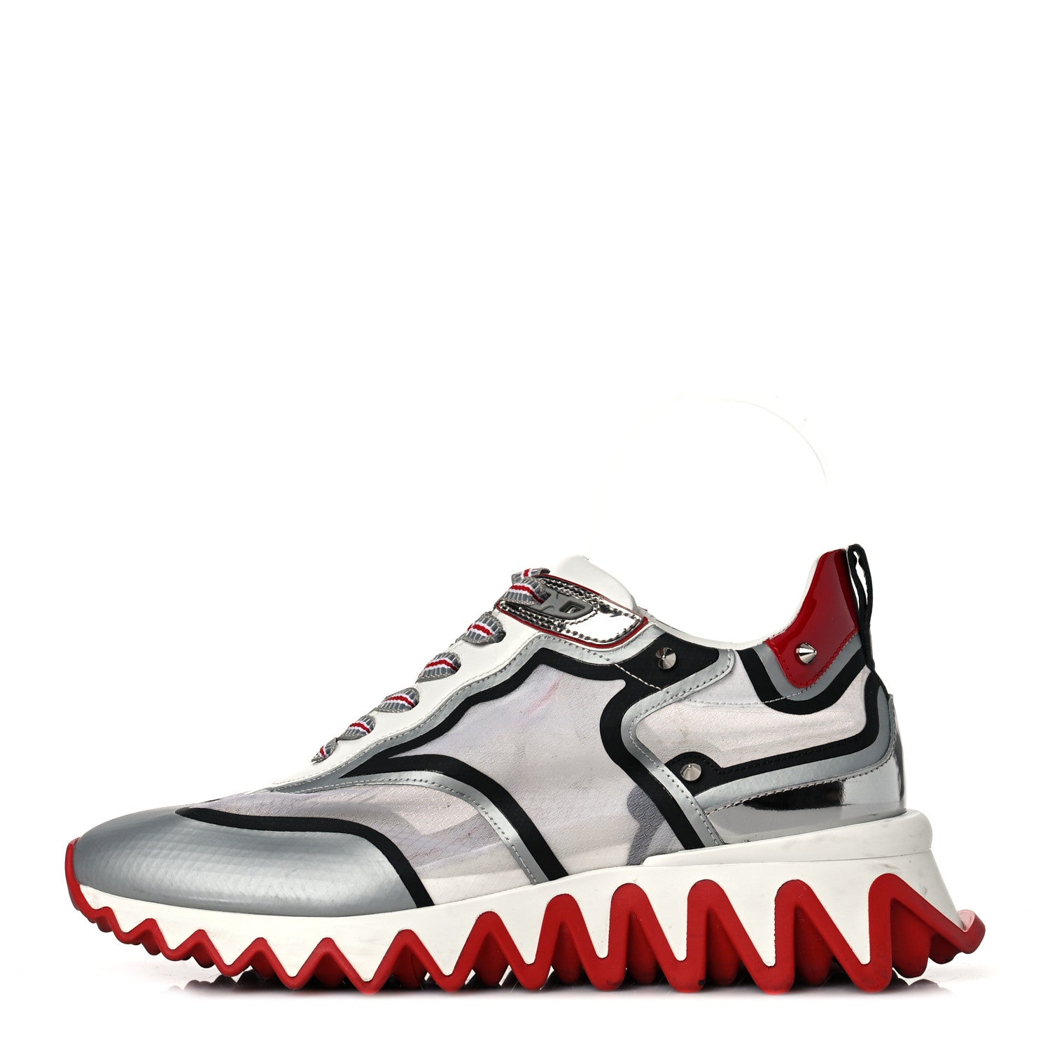 Christian Louboutin Patent Mesh Denim Rete Sharkina Flat Sneakers 38 Blue White 1 of 8