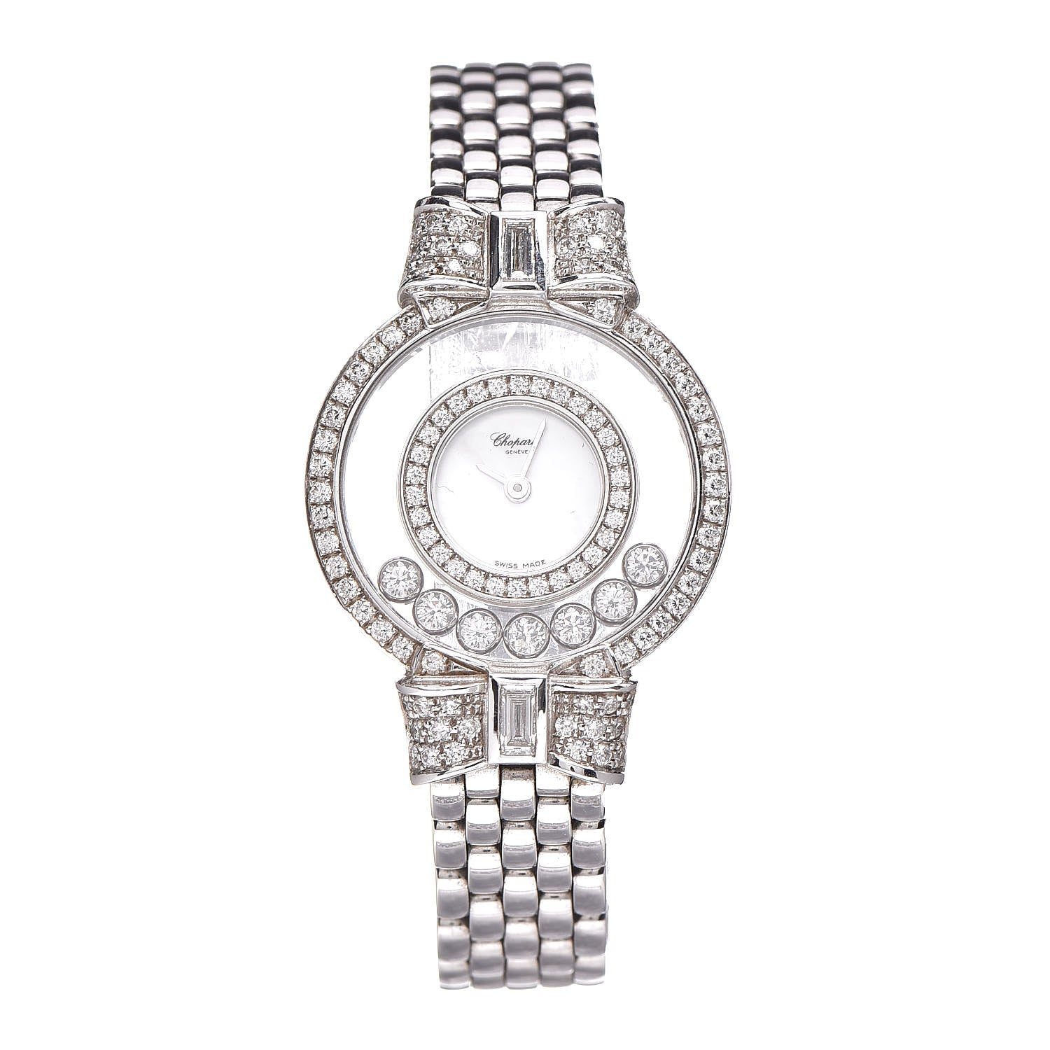 Chopard 18K White Gold Diamond Pave Bezel 24mm Happy Diamonds Icons Bow Tie Quartz Watch 1 of 6