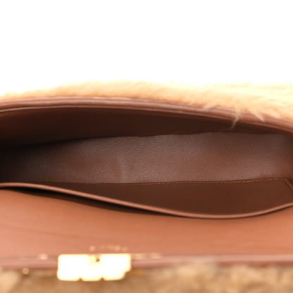 Celine Calfskin Triomphe Fluffy Shearling Bag Beige 5 of 9