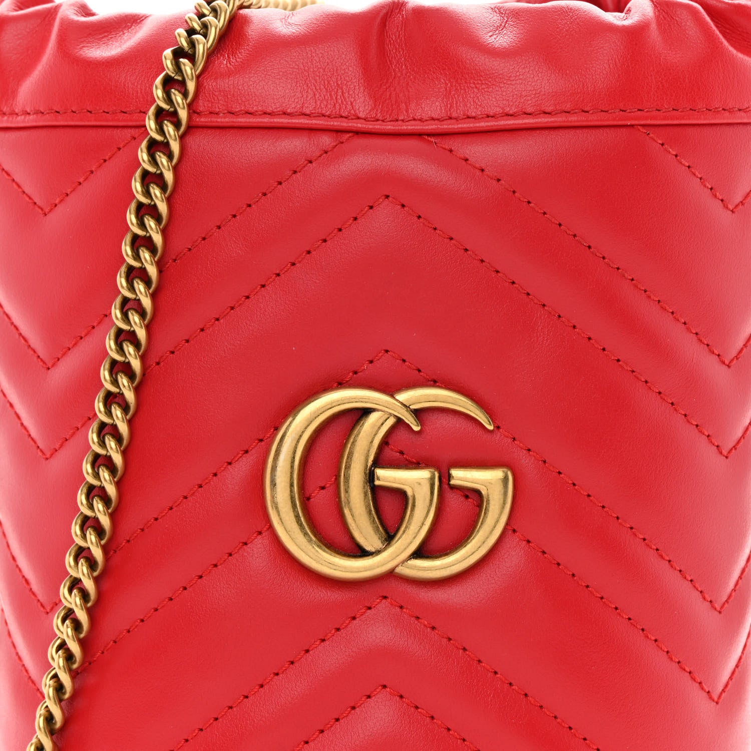 Gucci Calfskin Matelasse Mini GG Marmont 2.0 Bucket Bag Hibiscus Red 8 of 12