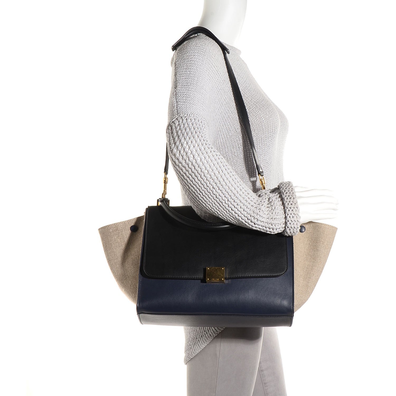 Celine Smooth Calfskin Canvas Medium Trapeze Navy Blue 2 of 8