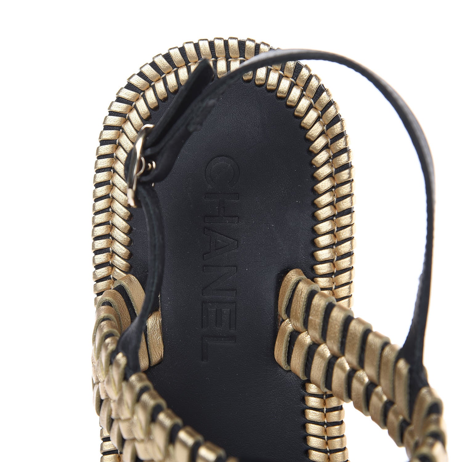 Chanel Metallic Lambskin Calfskin Braided Thong Sandals 38 Black Gold 7 of 8
