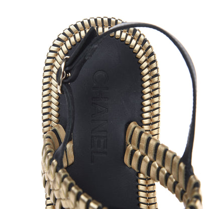 Chanel Metallic Lambskin Calfskin Braided Thong Sandals 38 Black Gold 7 of 8