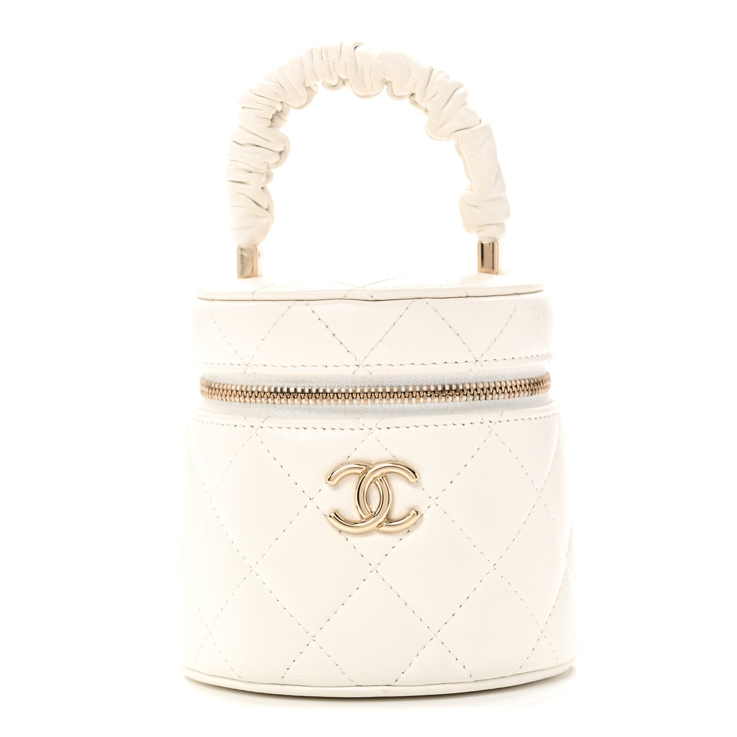 Chanel Lambskin Quilted Ruched Handle Vanity Case White 1864648