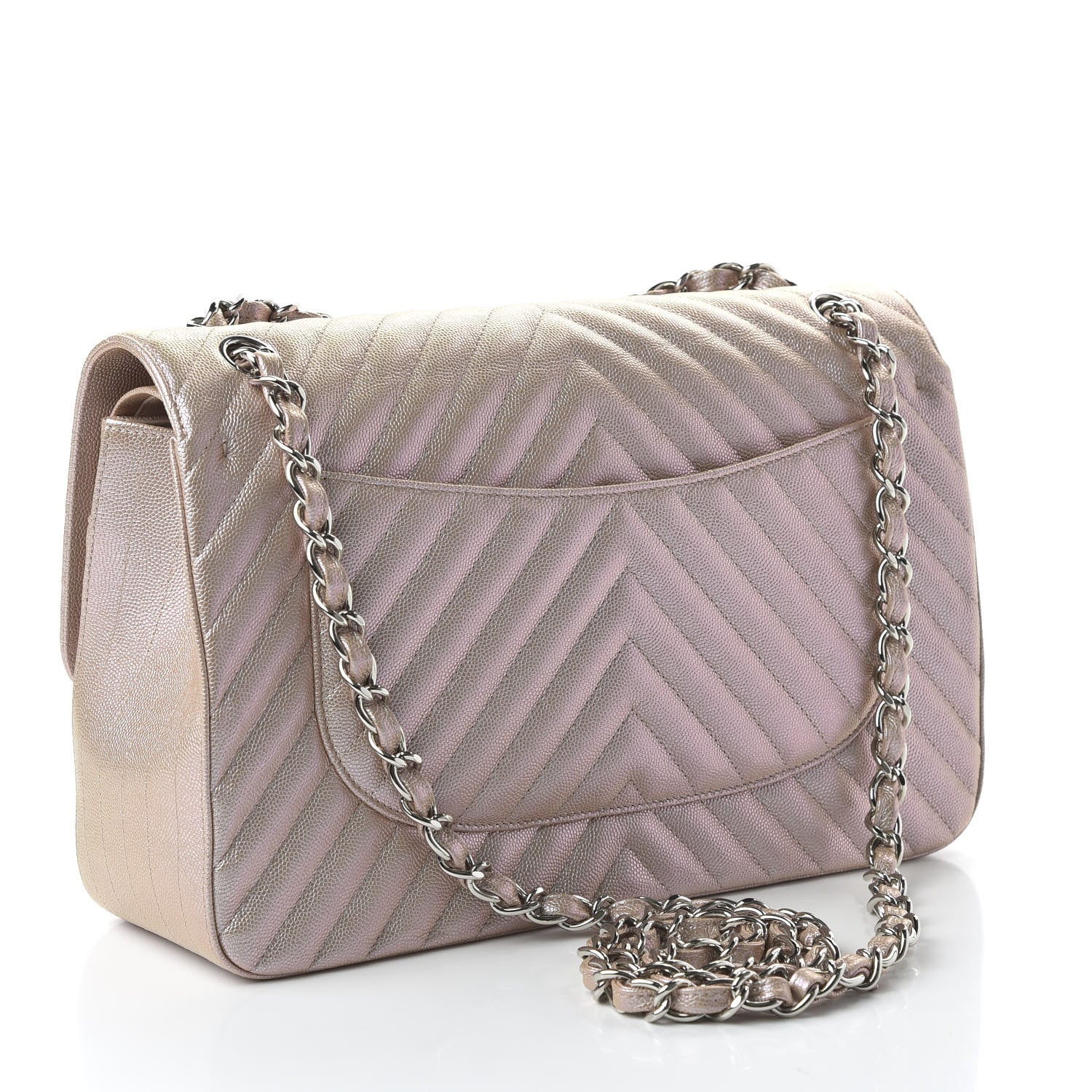 Chanel Metallic Caviar Chevron Quilted Jumbo Double Flap Light Gold 3 of 11