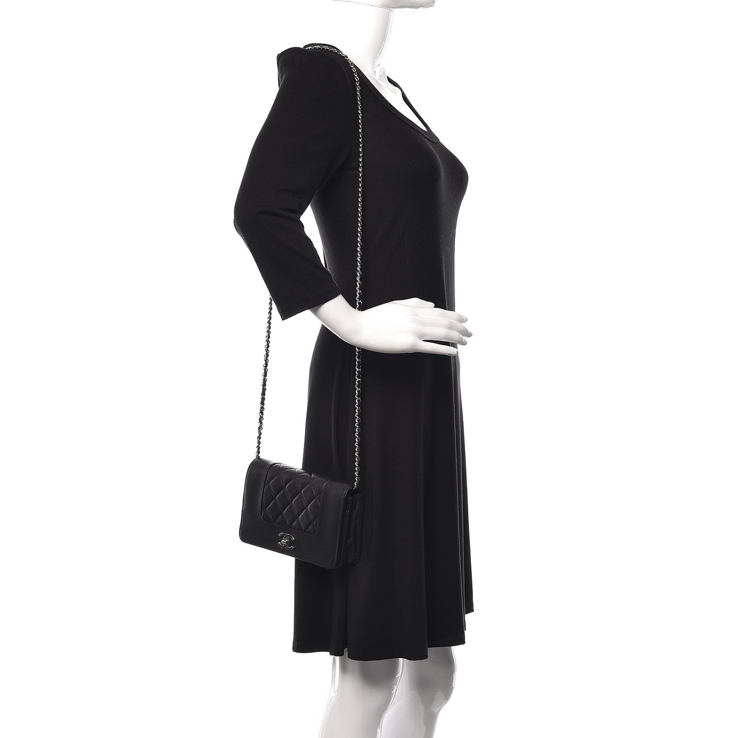 Sheepskin Quilted Mademoiselle Vintage Wallet On Chain WOC Black
