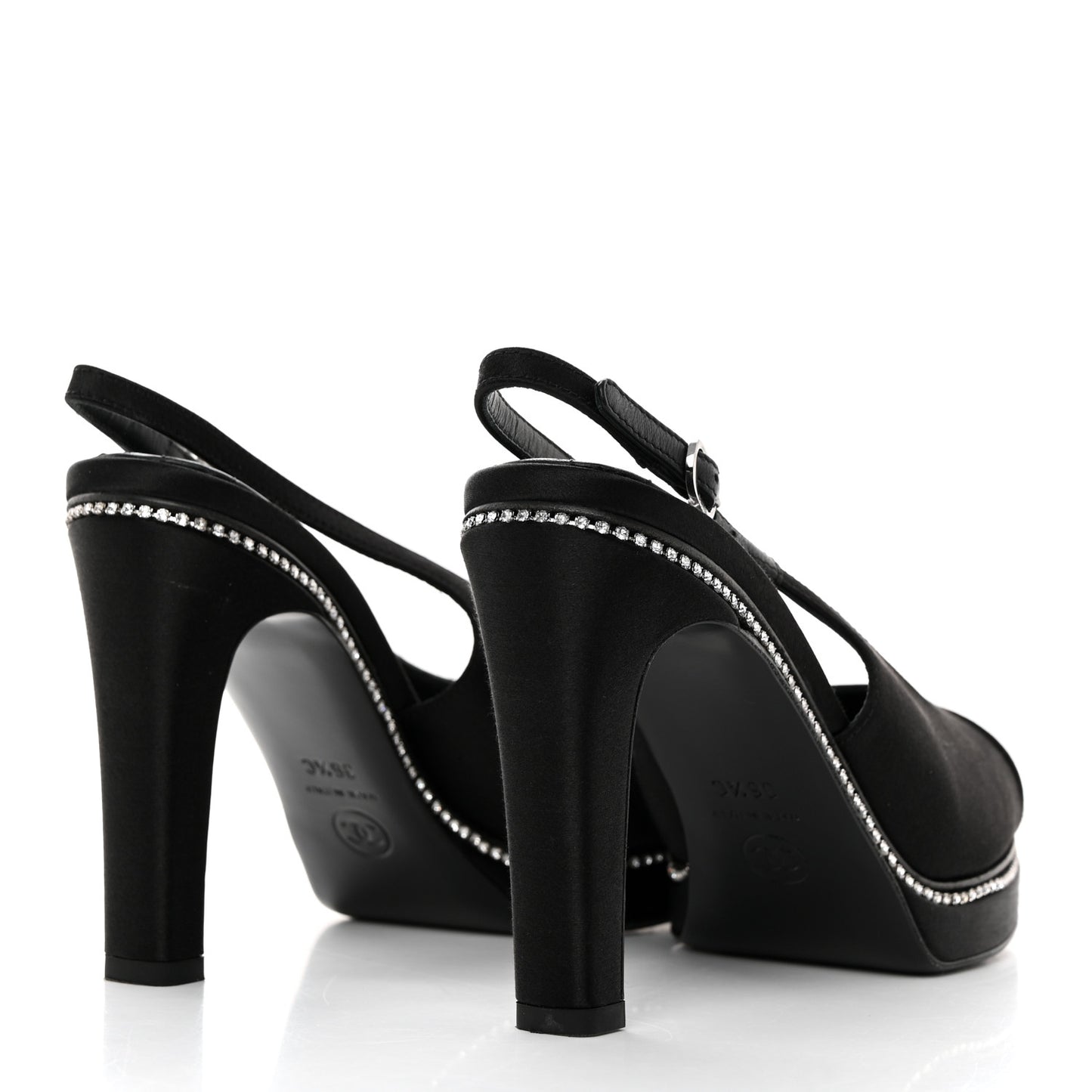 Silk Crystal Embellished Cap Toe CC Slingback Pumps 36.5 Black