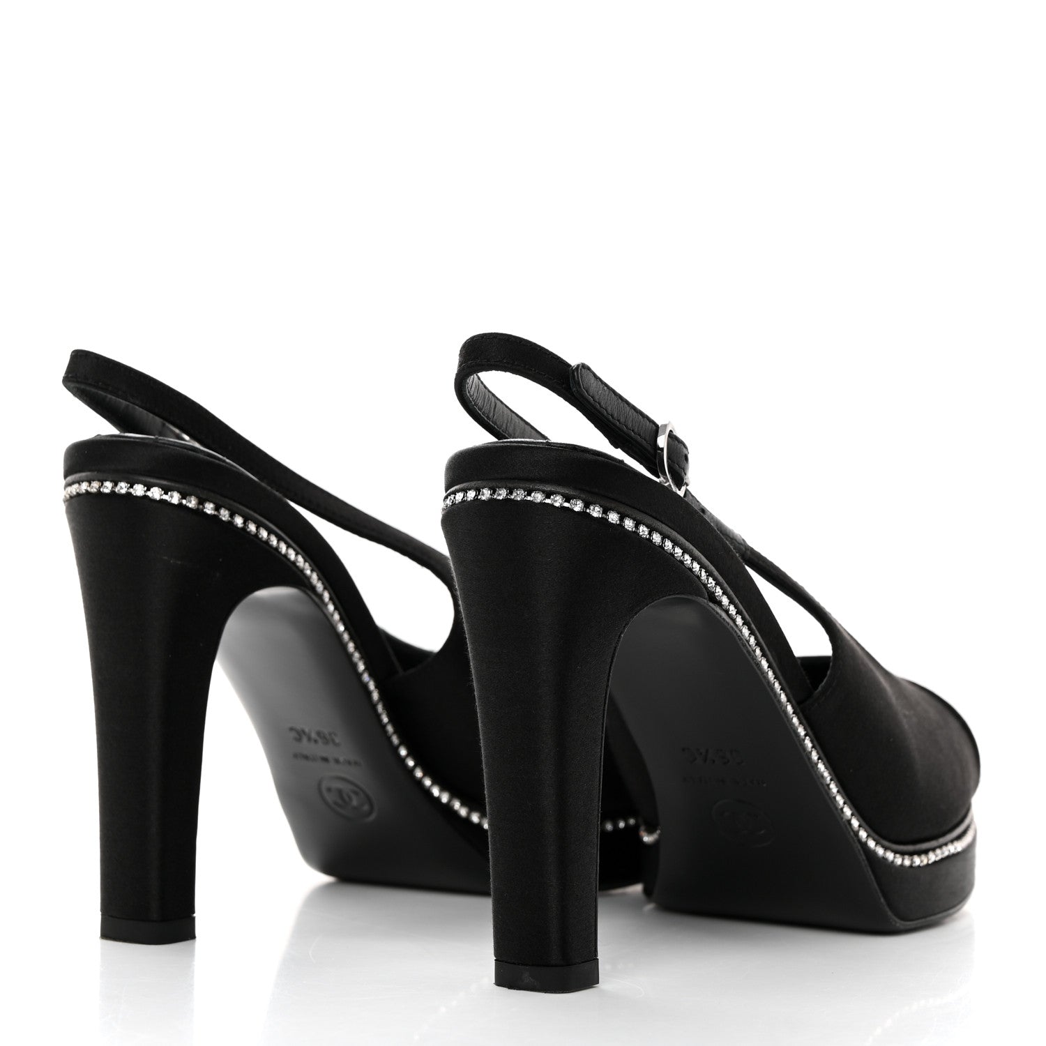 Chanel Silk Crystal Embellished Cap Toe CC Slingback Pumps 36.5 Black 4 of 10