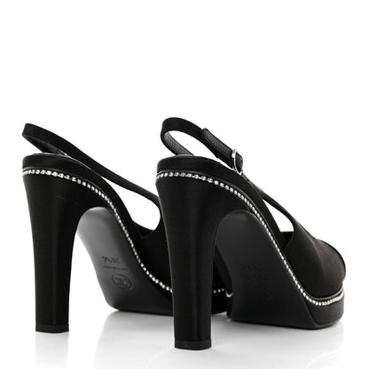 Chanel Silk Crystal Embellished Cap Toe CC Slingback Pumps 36.5 Black 4 of 10