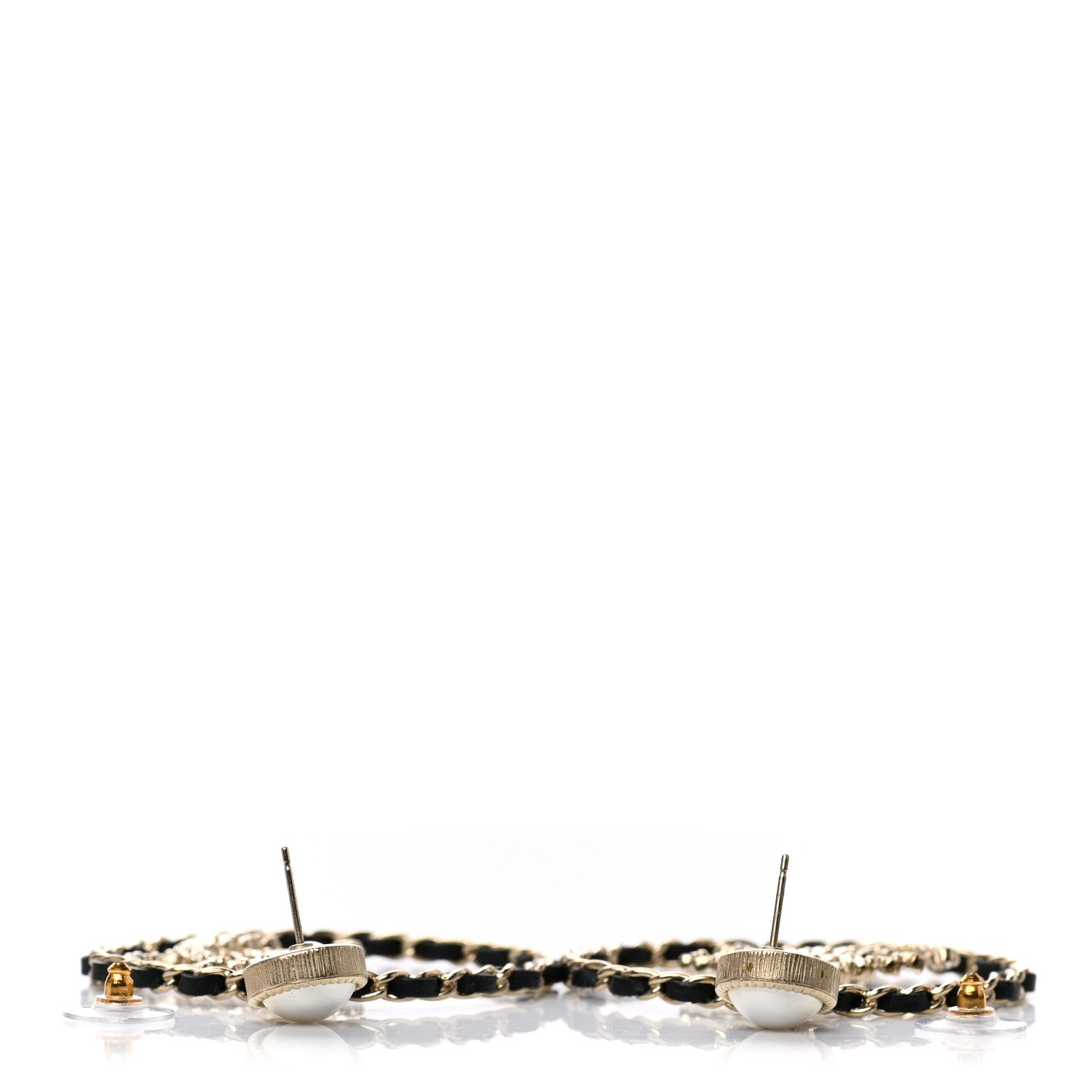 Chanel Lambskin Crystal Pearl CC Chain Hoop Earrings Gold Black 3 of 5