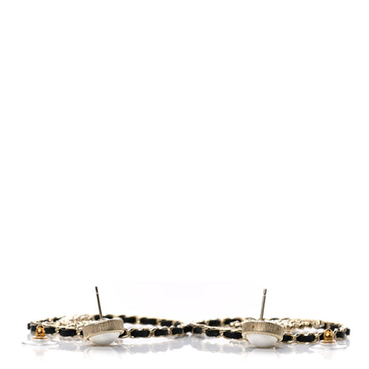 Chanel Lambskin Crystal Pearl CC Chain Hoop Earrings Gold Black 3 of 5