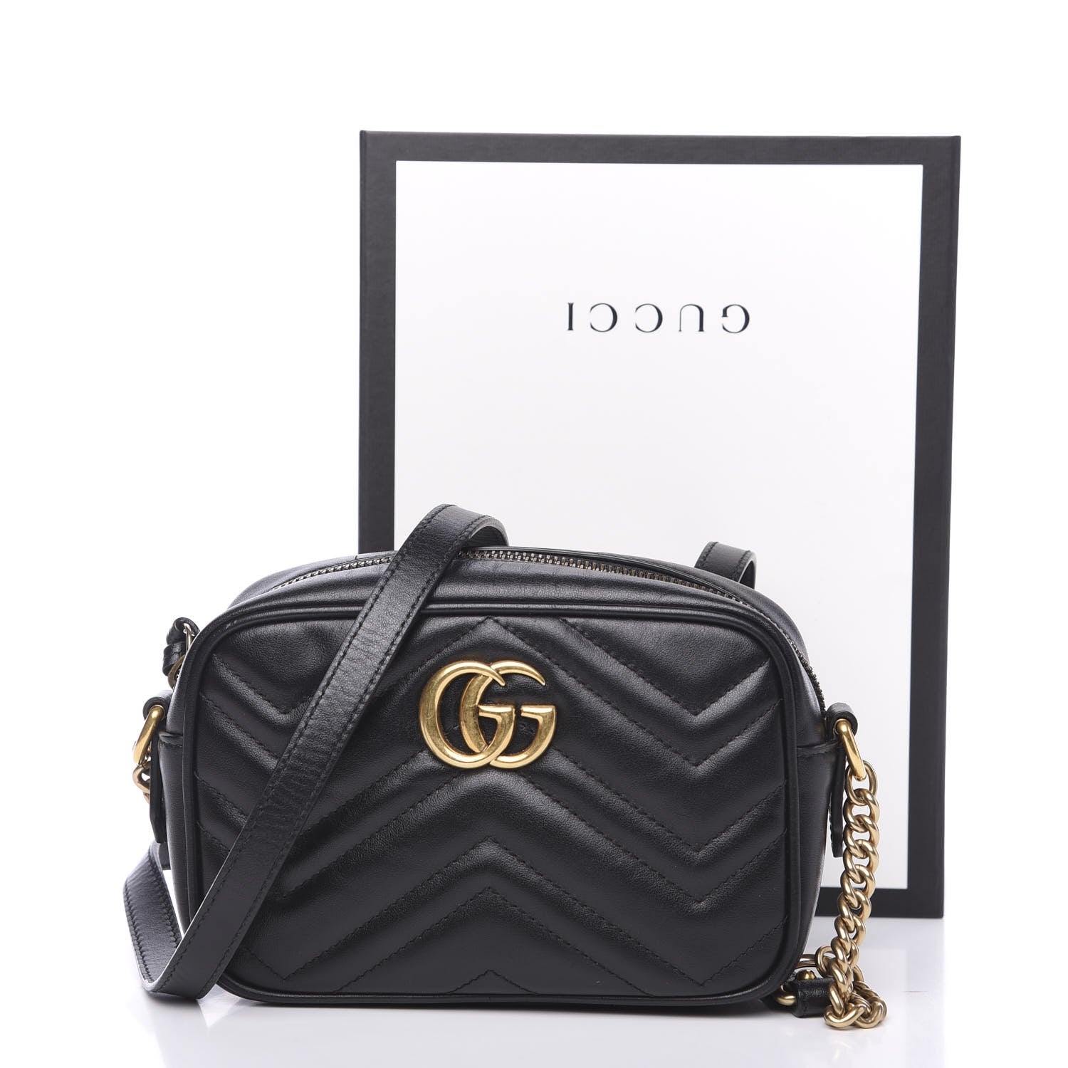 Gucci Calfskin Matelasse Mini GG Marmont Chain Shoulder Bag Black 11 of 11