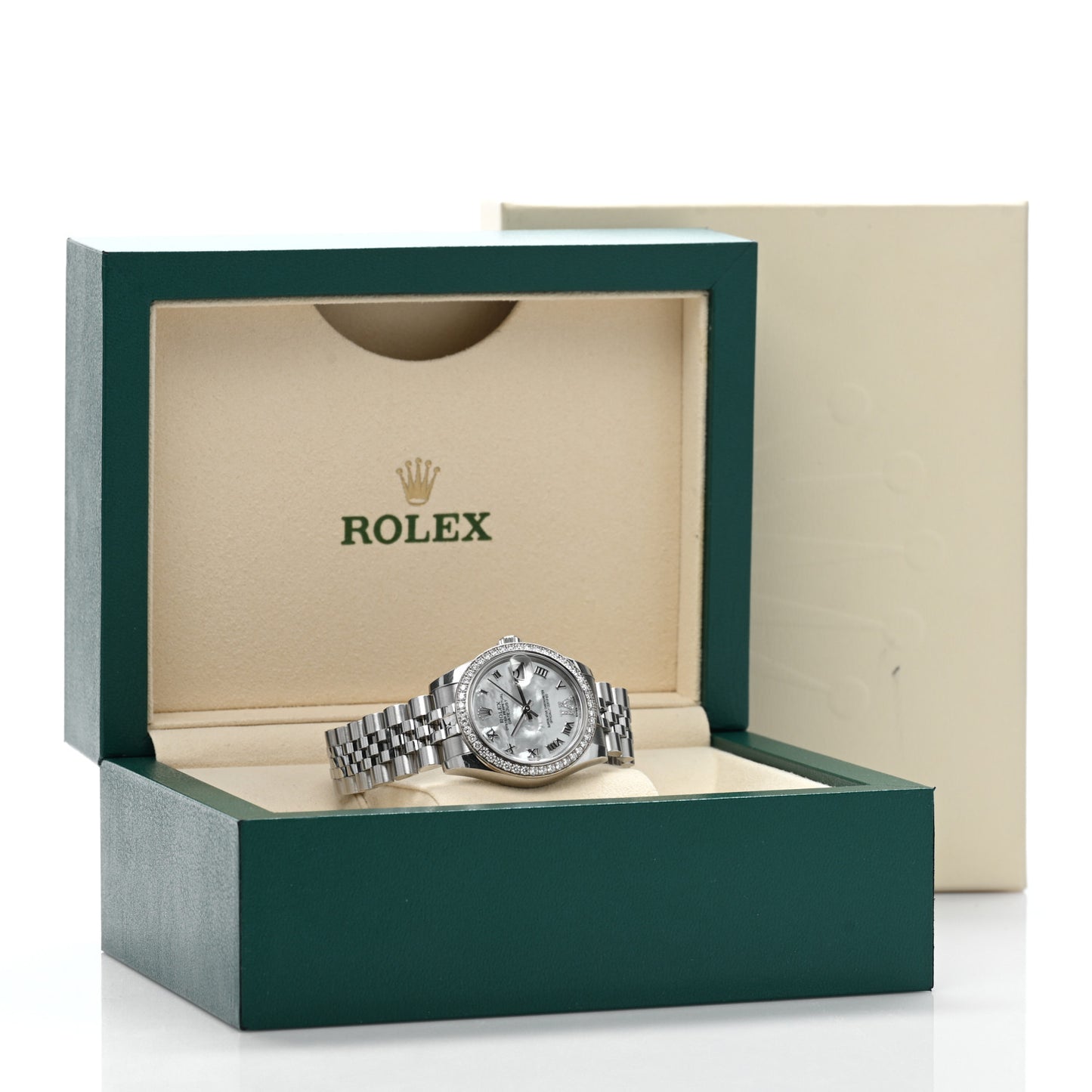 Stainless Steel 18K White Gold Diamond Mother of Pearl 31mm Oyster Perpetual Datejust Watch Roman 178384