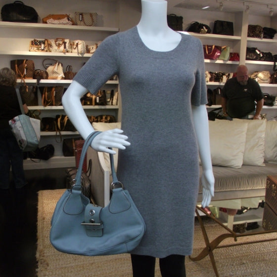 Vitello Daino Shoulder Bag Blue
