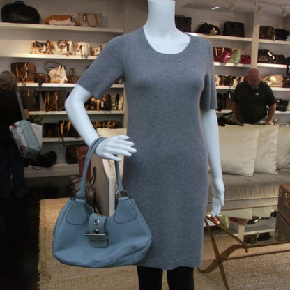 Prada Vitello Daino Shoulder Bag Blue 2 of 11