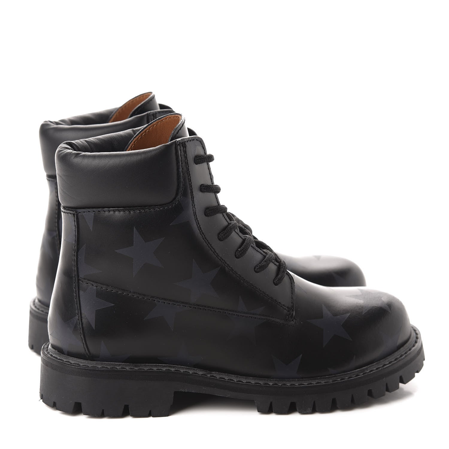 Valentino Garavani Calfskin Womens Donna Star Print Combat Boots 35.5 Black 4 of 9