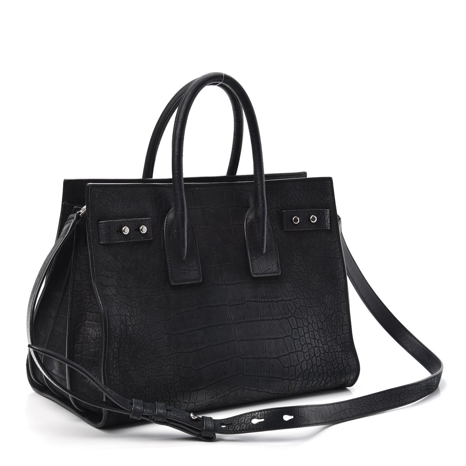 Saint Laurent Crocodile Embossed Suede Small Supple Sac De Jour Black 3 of 11