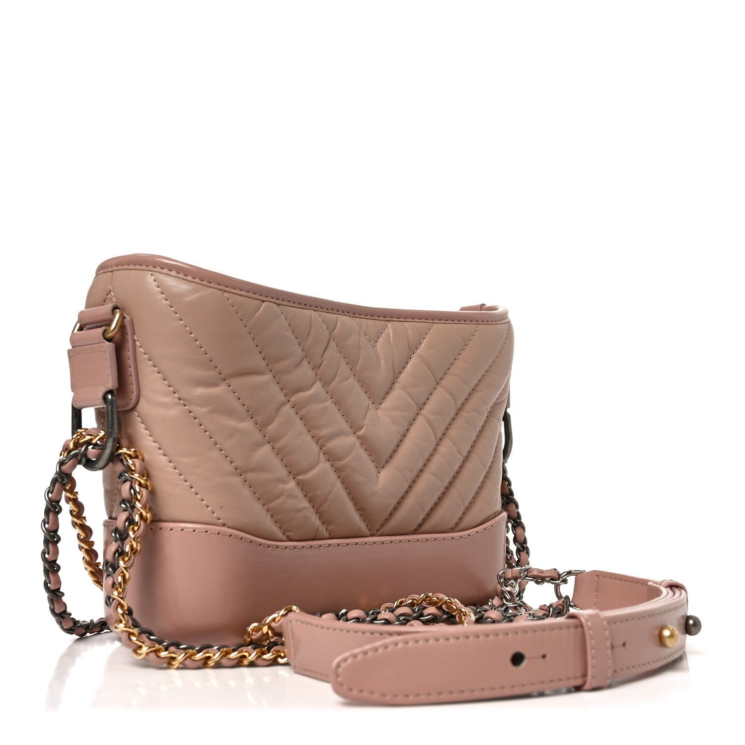Chanel Aged Calfskin Chevron Quilted Small Gabrielle Hobo Pink 2 of 9