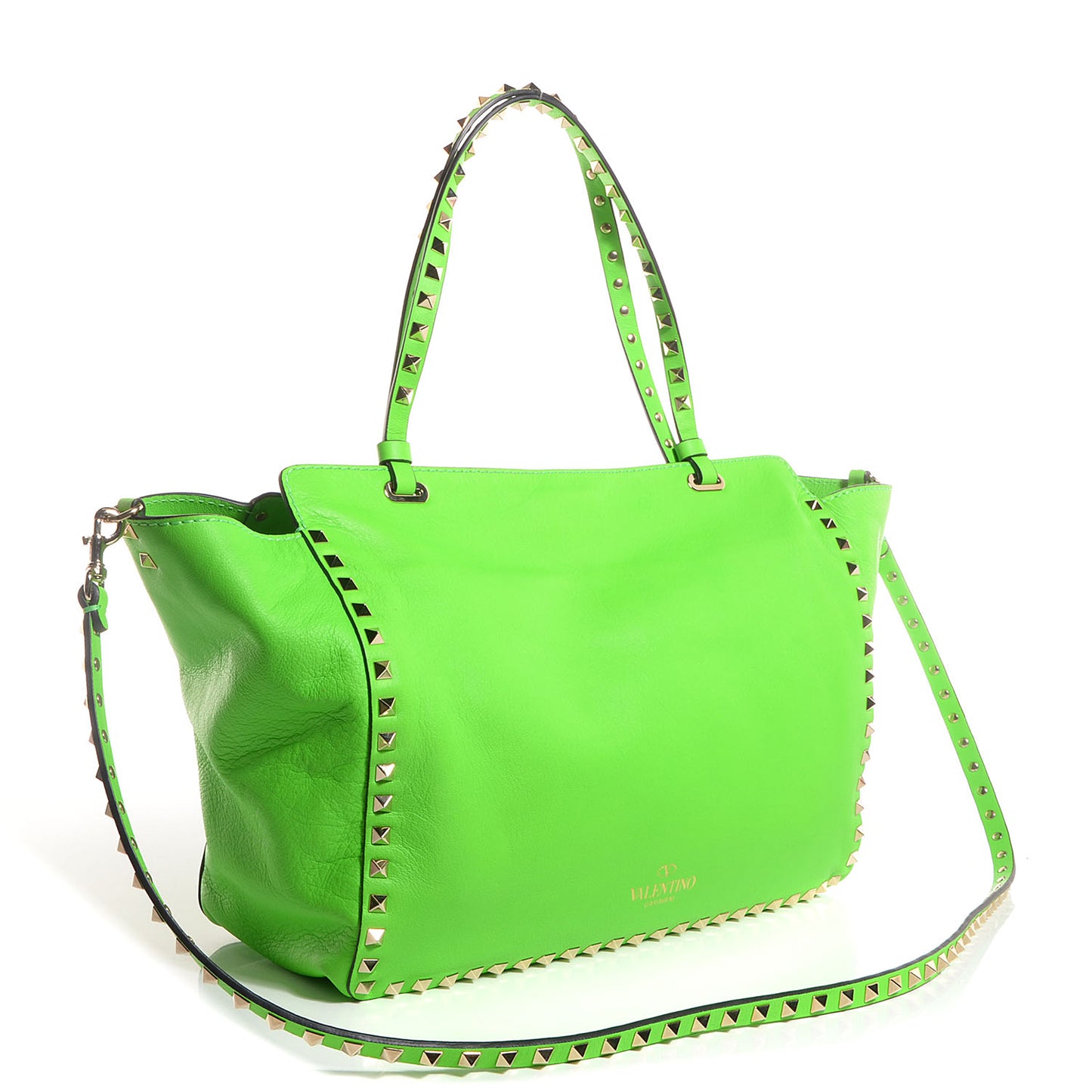 Vitello Medium Rockstud Tote Green Fluo