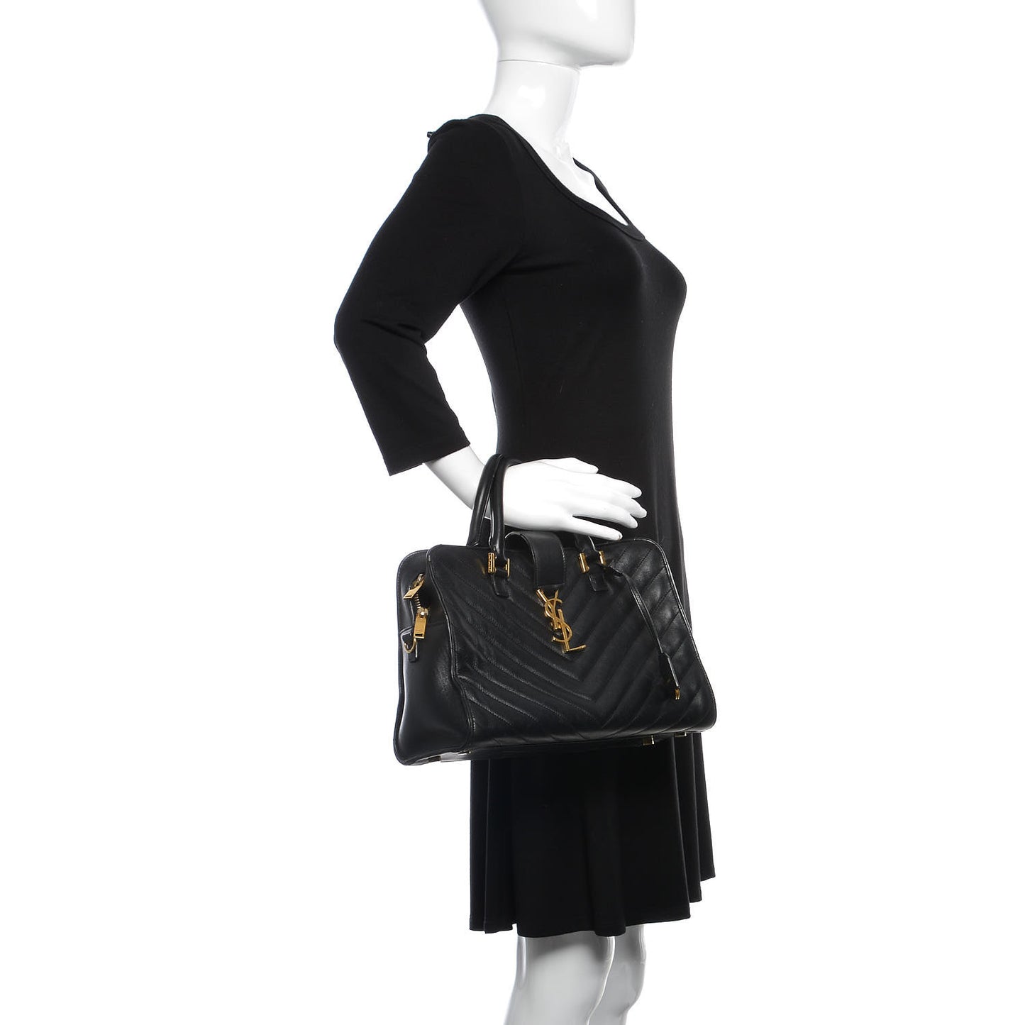 Calfskin Matelasse Chevron Small Monogram Cabas Black