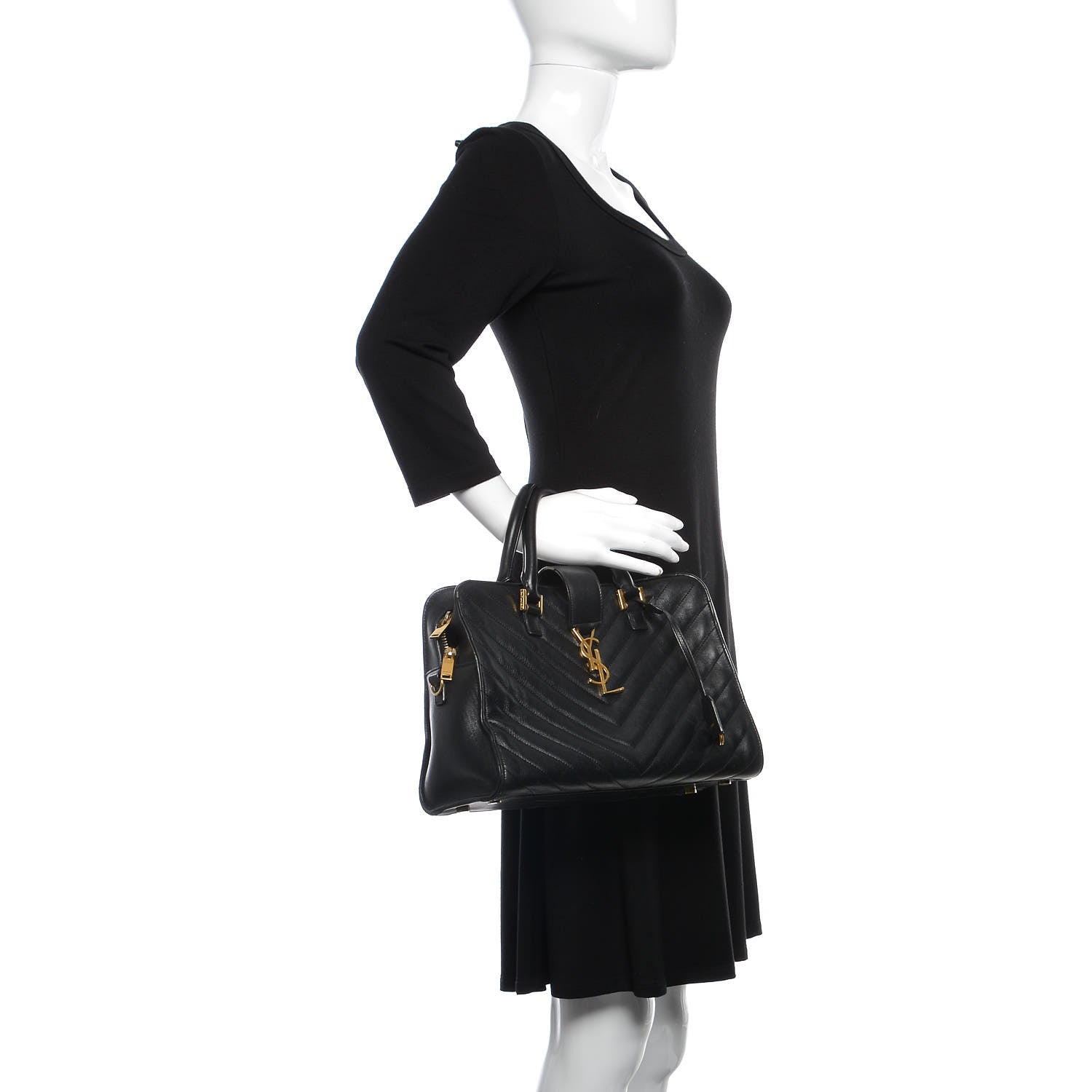 Saint Laurent Calfskin Matelasse Chevron Small Monogram Cabas Black 2 of 8