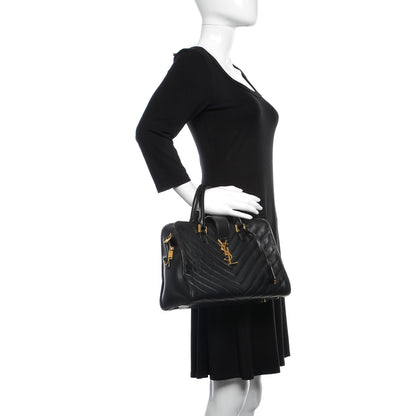 Saint Laurent Calfskin Matelasse Chevron Small Monogram Cabas Black 2 of 8
