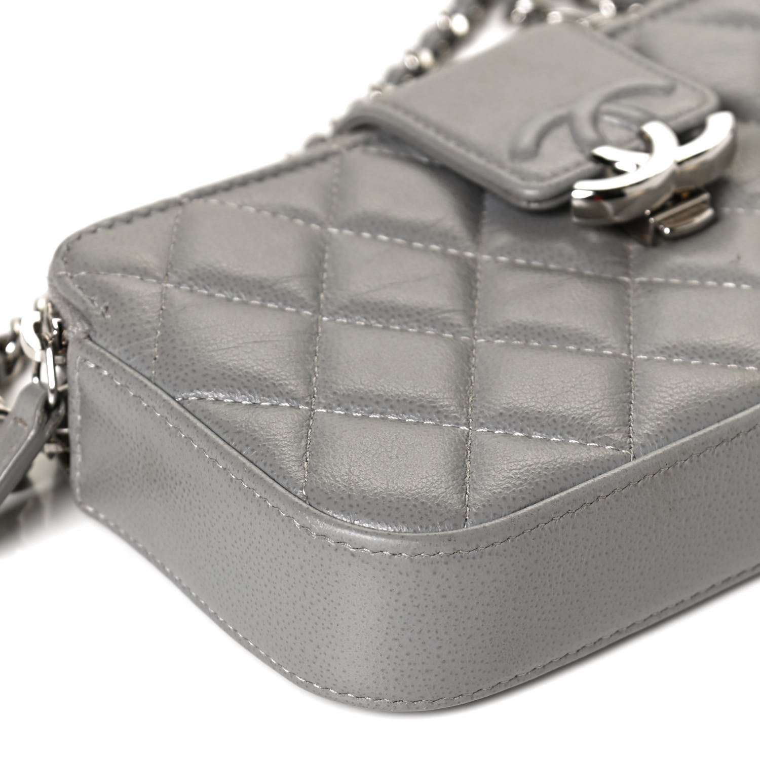Chanel Grained Calfskin Quilted CC Box Clutch With Chain Grey 10 of 12