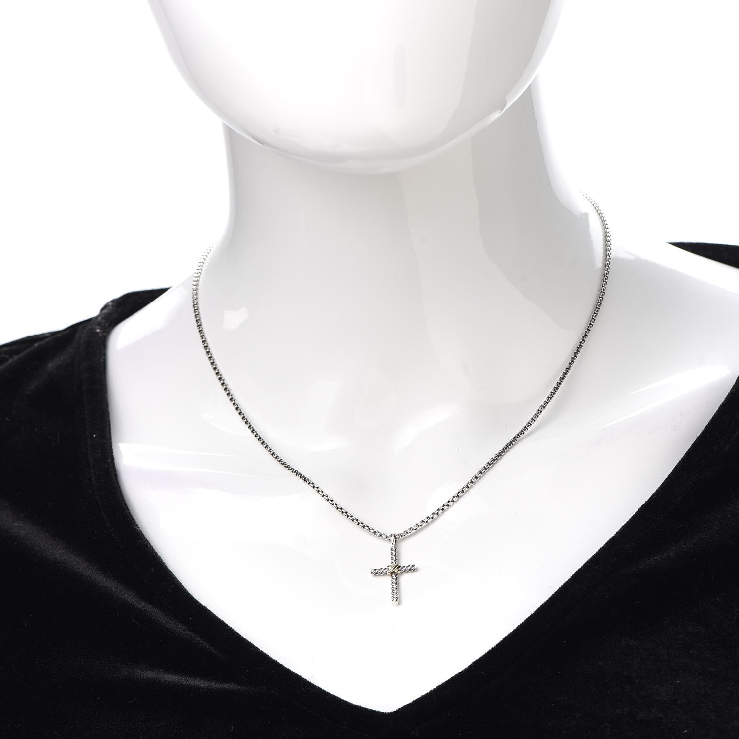 David Yurman Sterling Silver 18K Yellow Gold X Cross Necklace 2 of 5