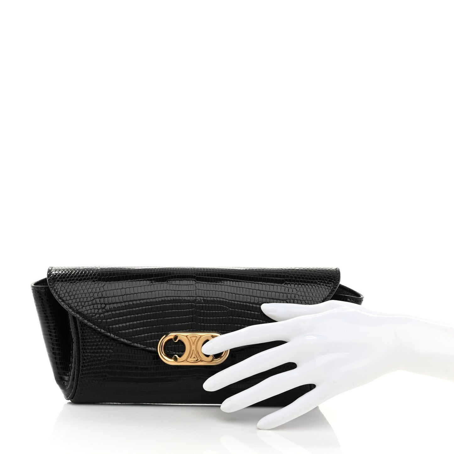 Shiny Lizard Maillon Triomphe Clutch Black