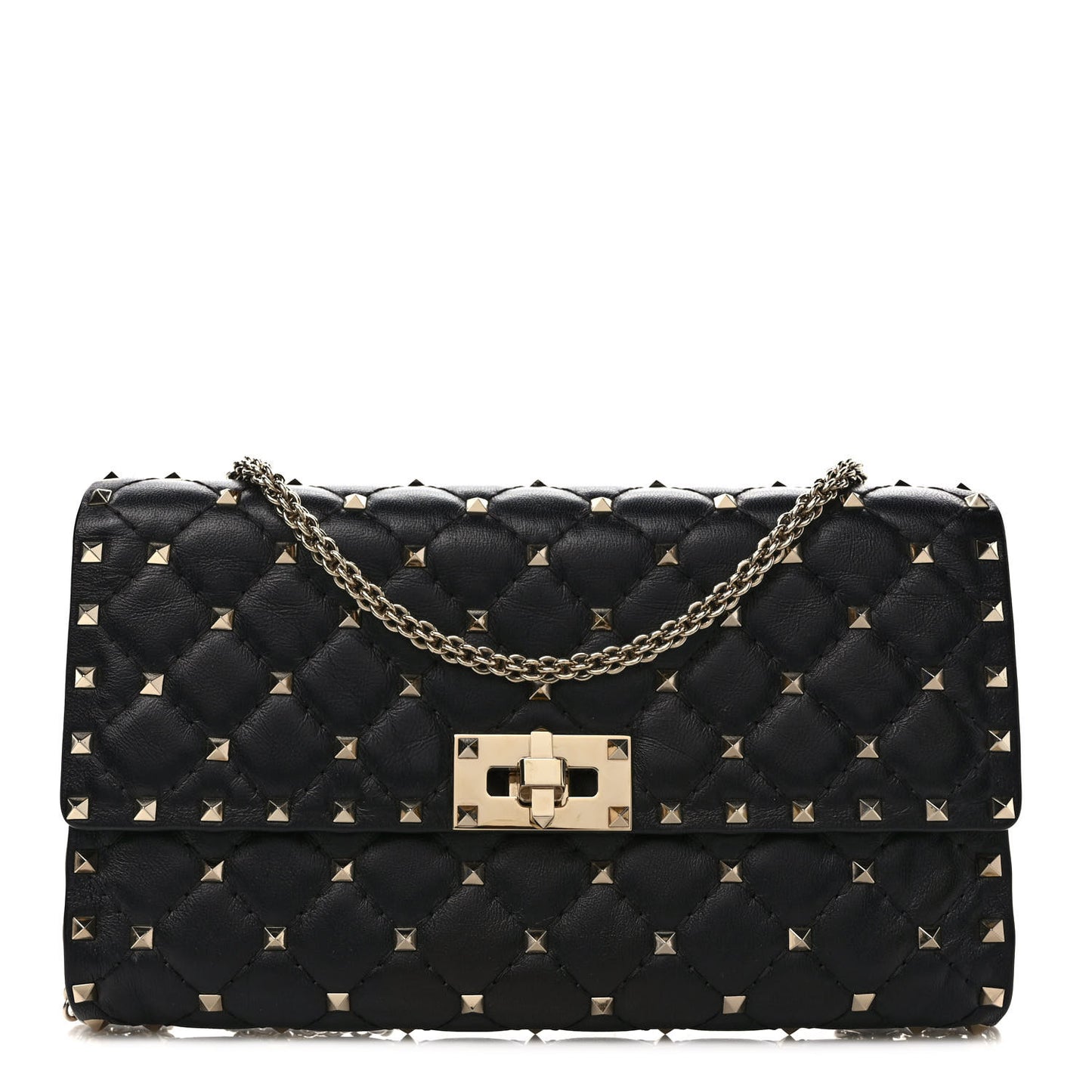 Nappa Rockstud Spike Wallet on Chain Black