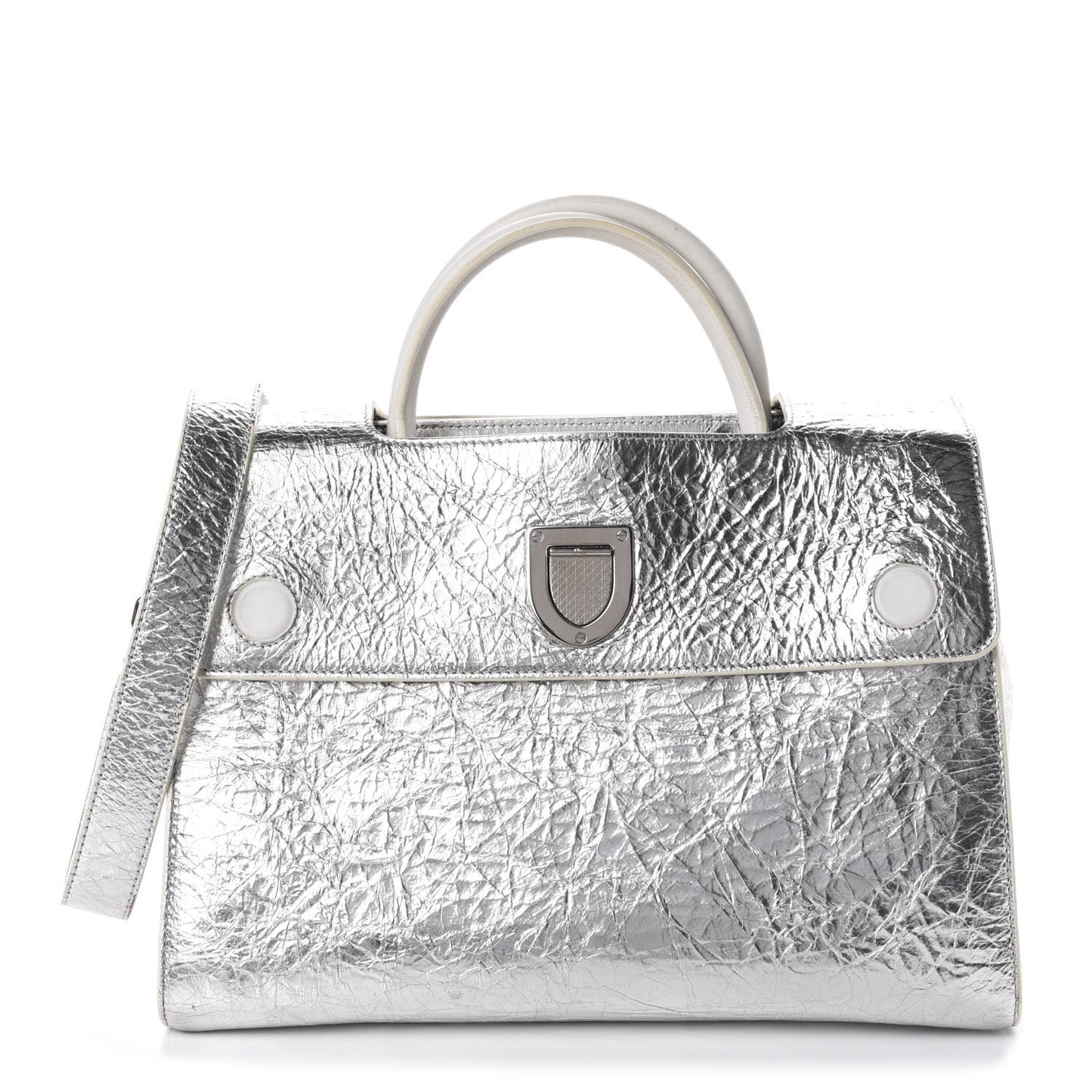 Metallic Calfskin Medium Diorever Flap Silver