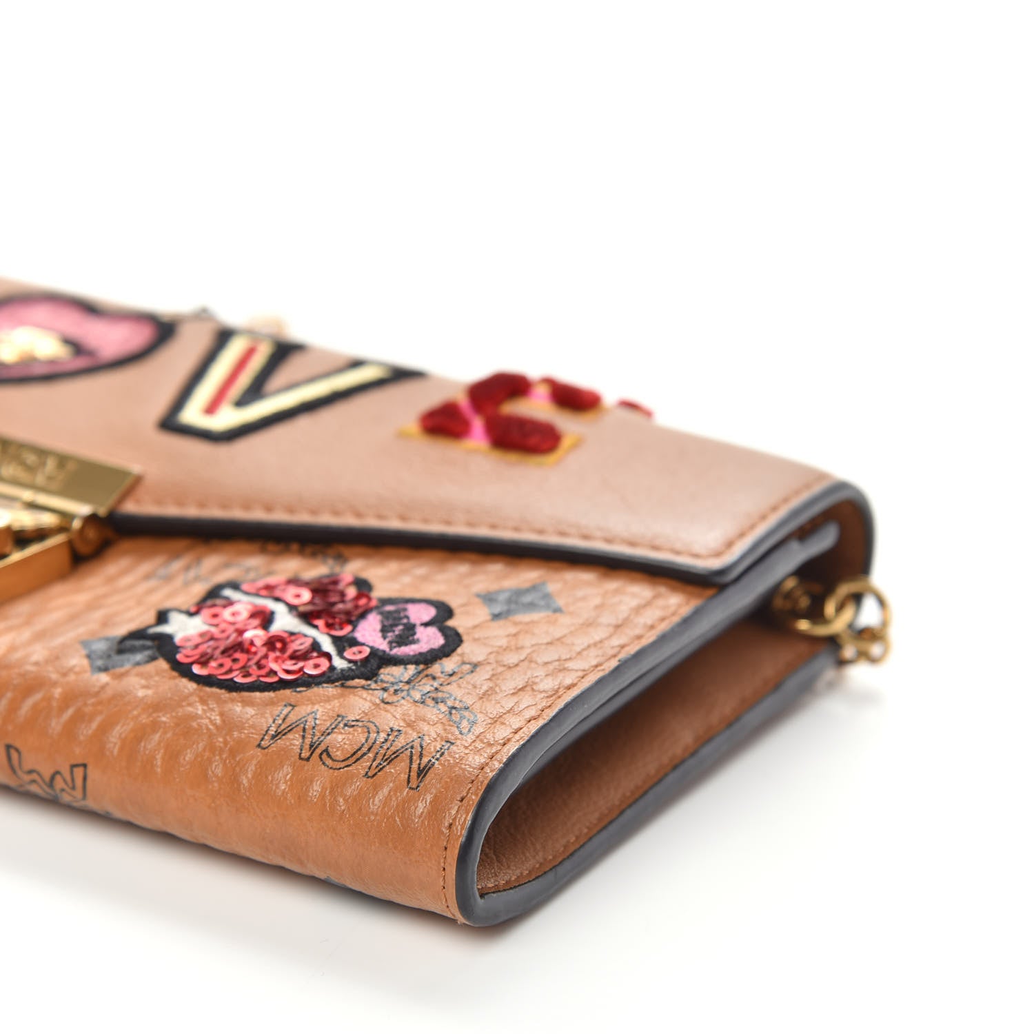 MCM Visetos Large Patricia Love Patch Wallet On Chain Cognac 8 of 11