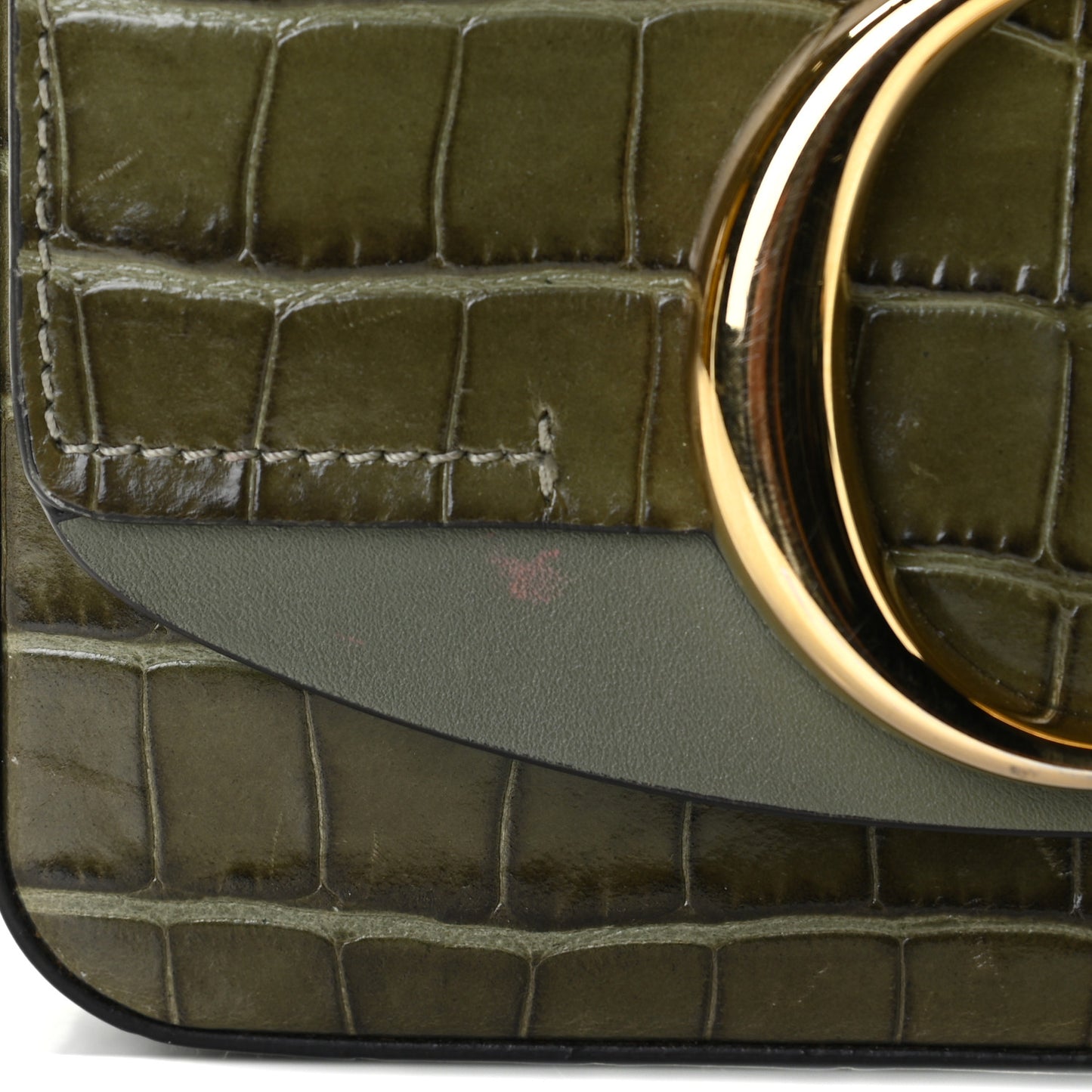 Calfskin Crocodile Embossed Mini C Double Carry Misty Forest