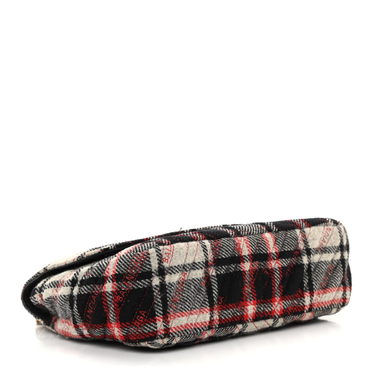 Wool Plaid Diagonal Allover Logo Matelasse M BB Round Shoulder Bag Black White Red