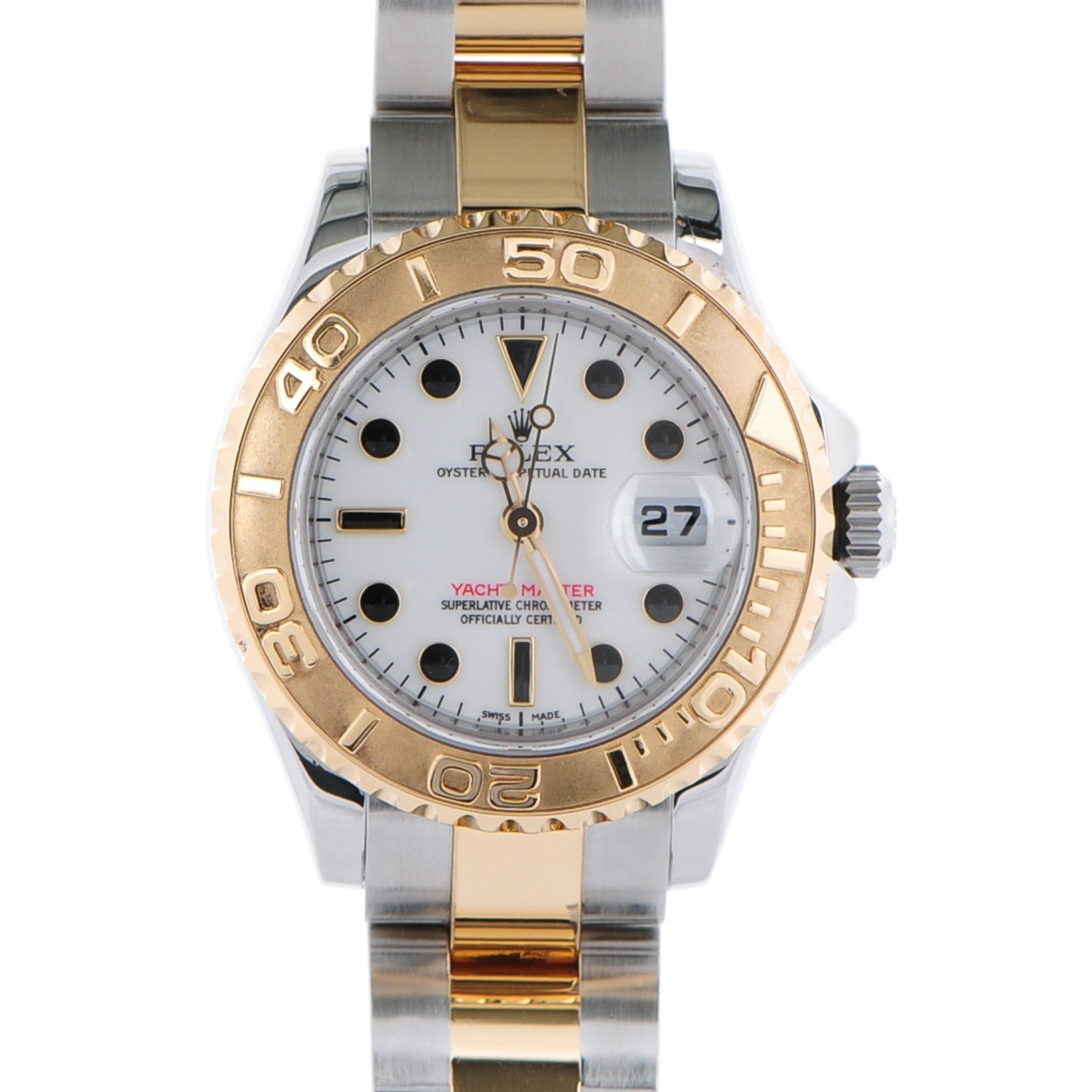 Rolex Stainless Steel 18K Yellow Gold 29mm Oyster Perpetual Date Yacht-Master Watch White 169623 1 of 9