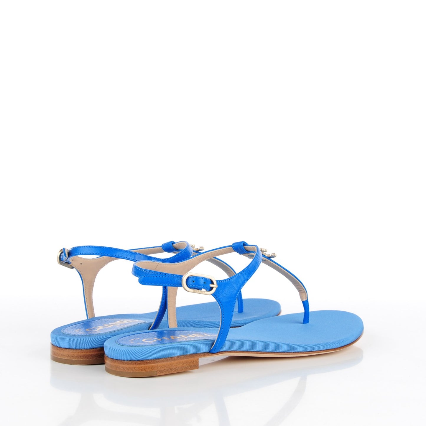 Shiny Kidskin CC Logo Thong Sandals 35 Blue