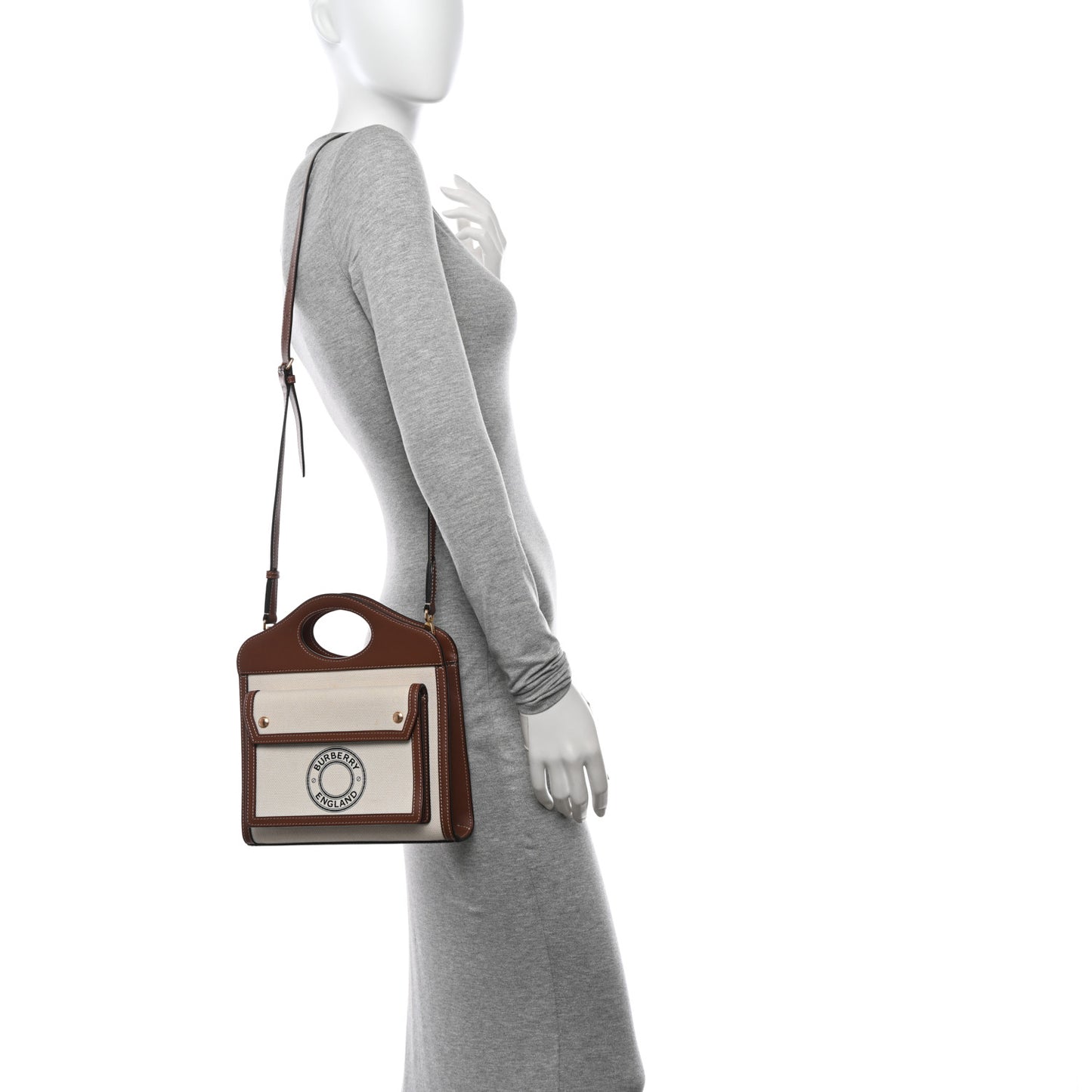 Canvas Smooth Calfskin Two Tone Mini Pocket Bag Tan