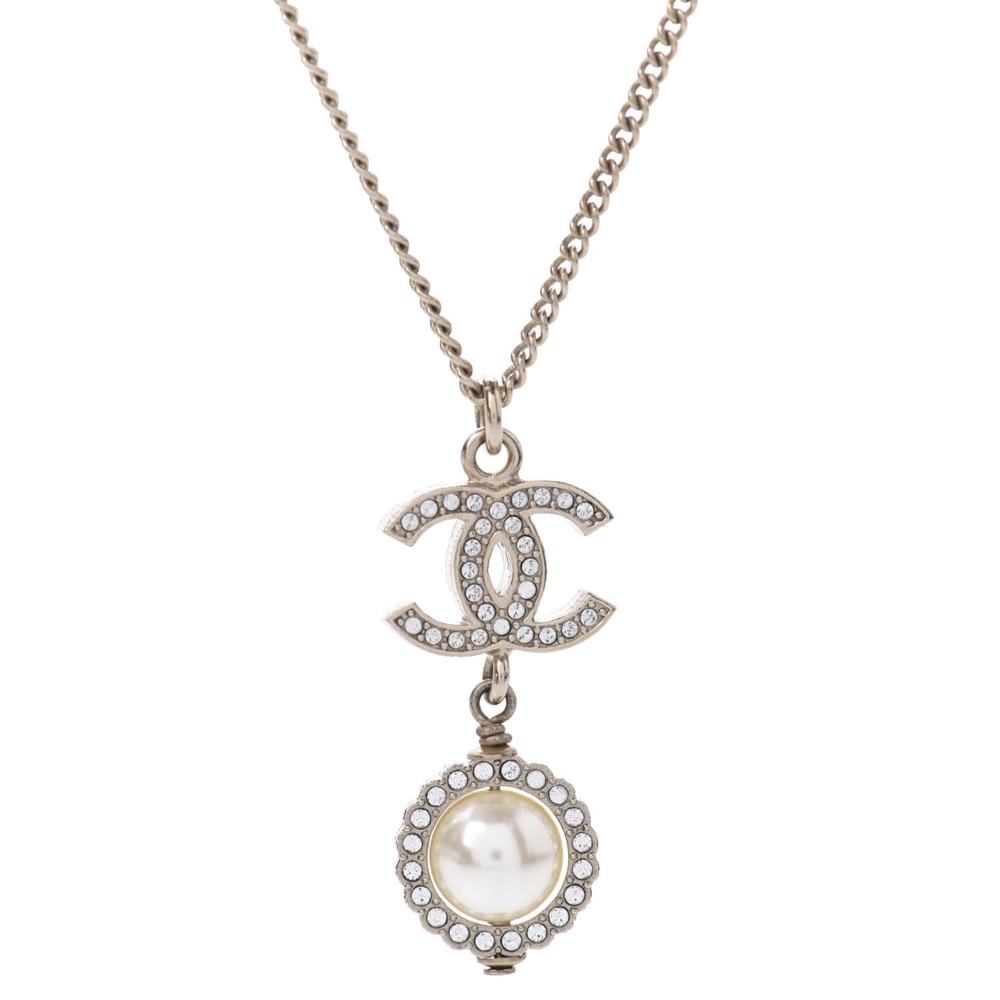 Crystal CC Pearl Drop Necklace Gold