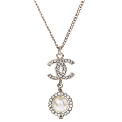 Chanel Crystal CC Pearl Drop Necklace Gold 4 of 6