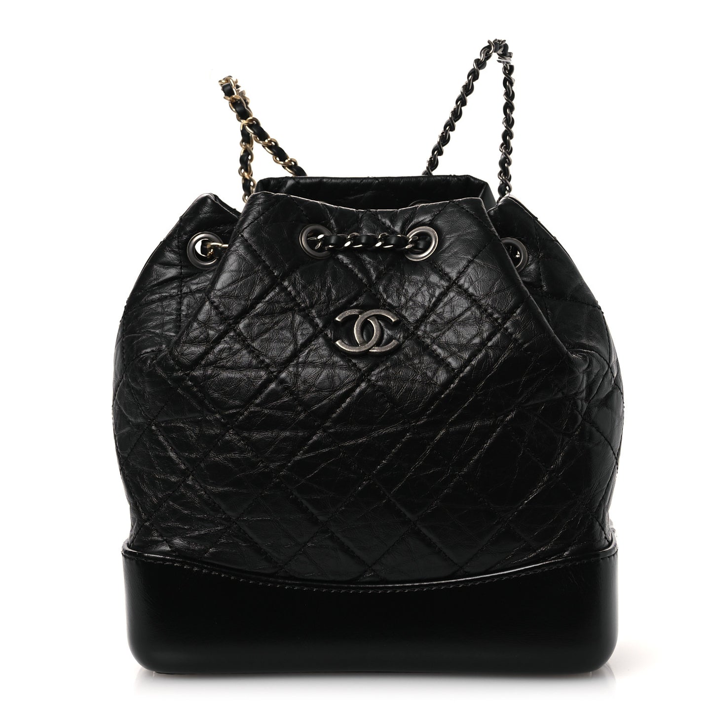 Aged Calfskin Quilted Small Gabrielle Backpack Black