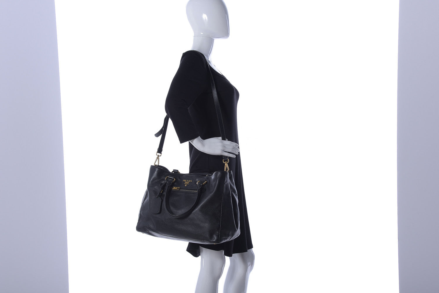 Prada Soft Calf Tote Black 4 of 25