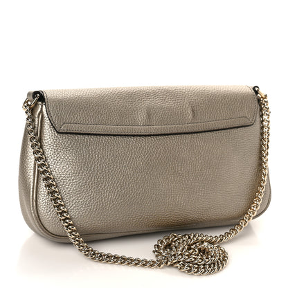Gucci Metallic Pebbled Calfskin Medium Soho Flap Crossbody Golden Beige 3 of 10