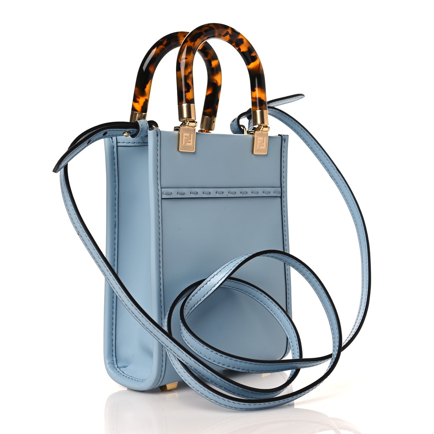 Fendi Vitello King Plexiglass Logo Embossed Mini Fendi Sunshine Shopper Tote Azzurro Baby 3 of 10