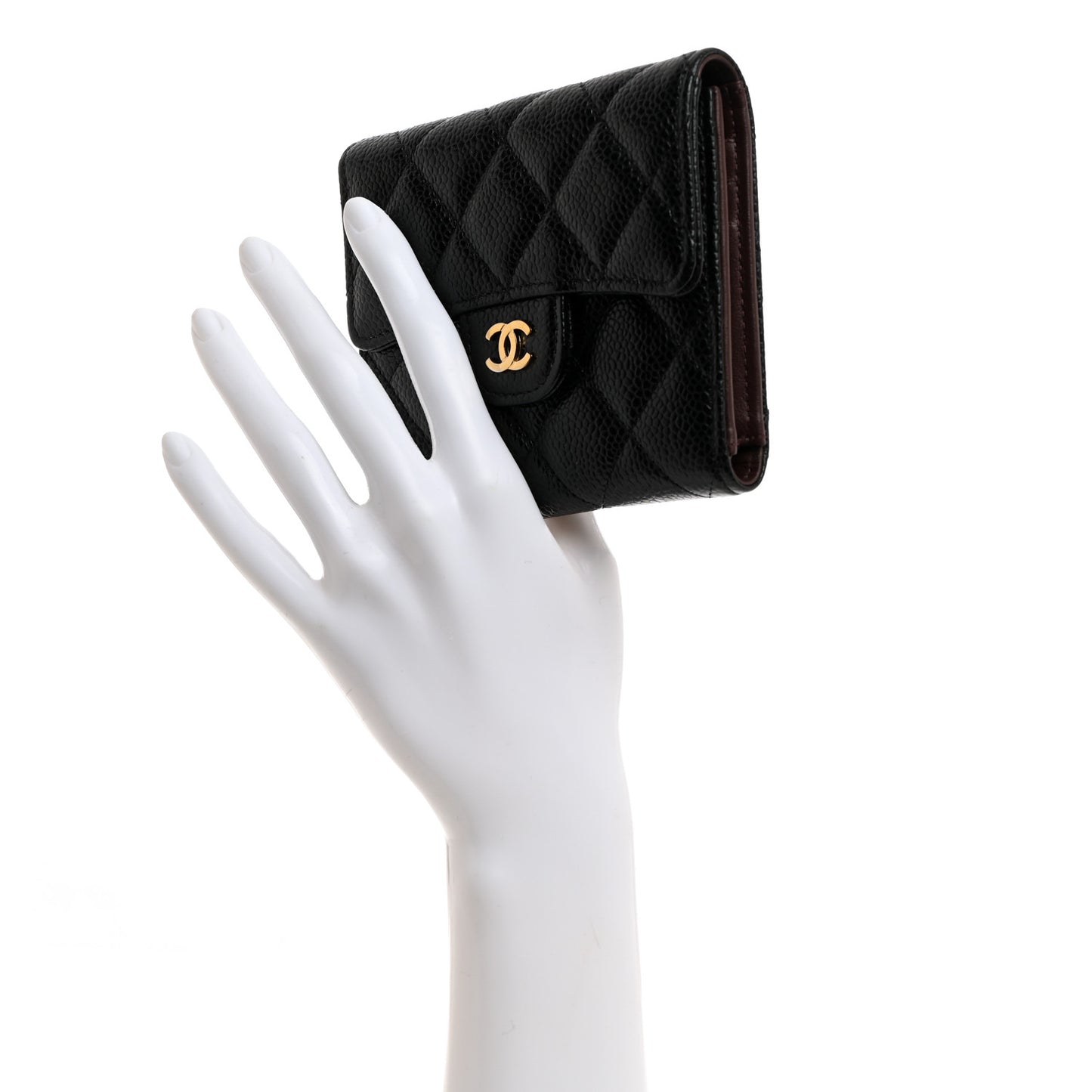 Caviar Quilted Compact Flap Wallet Black