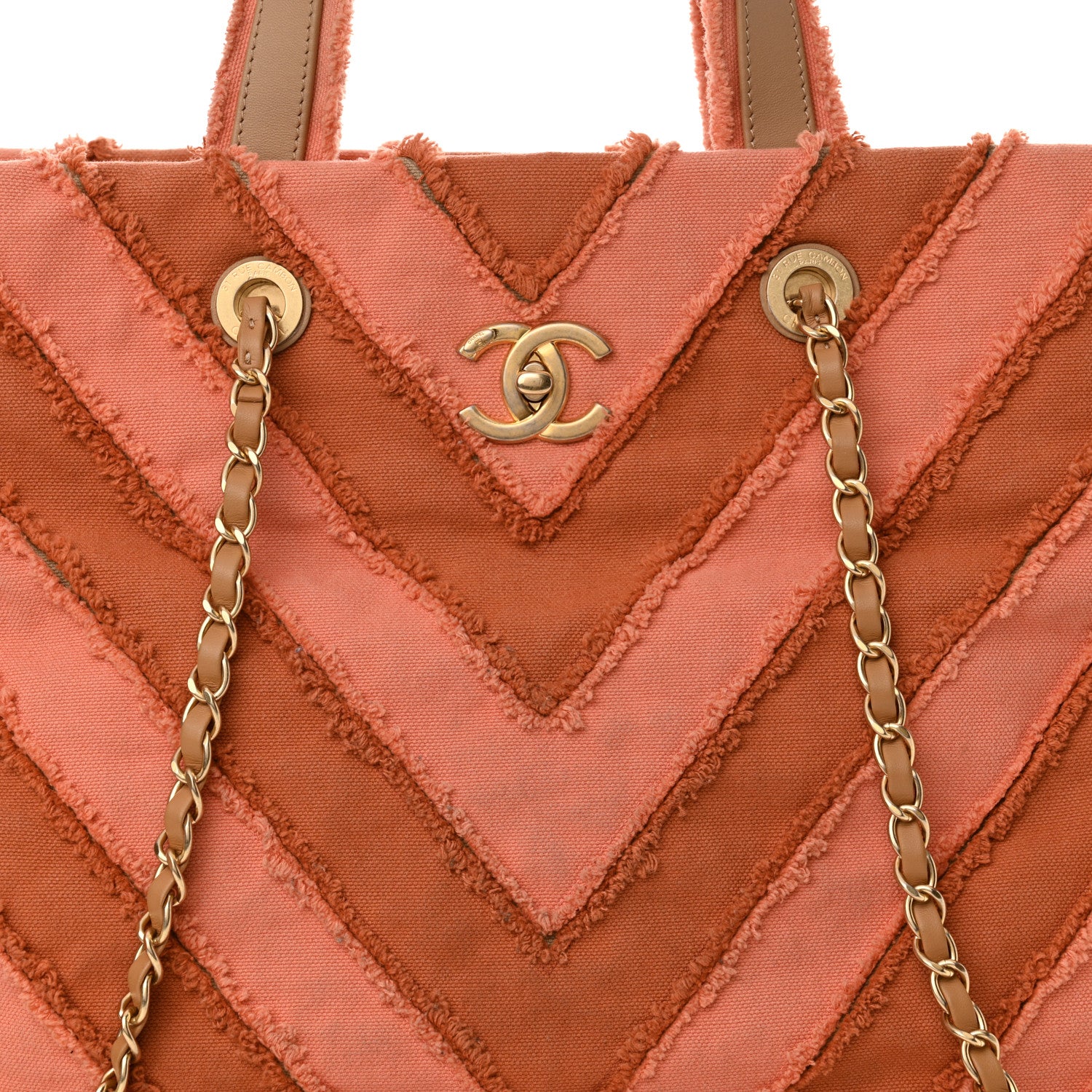 Chanel Canvas Chevron Cuba Patchwork Shopper Tote Orange 8 of 14