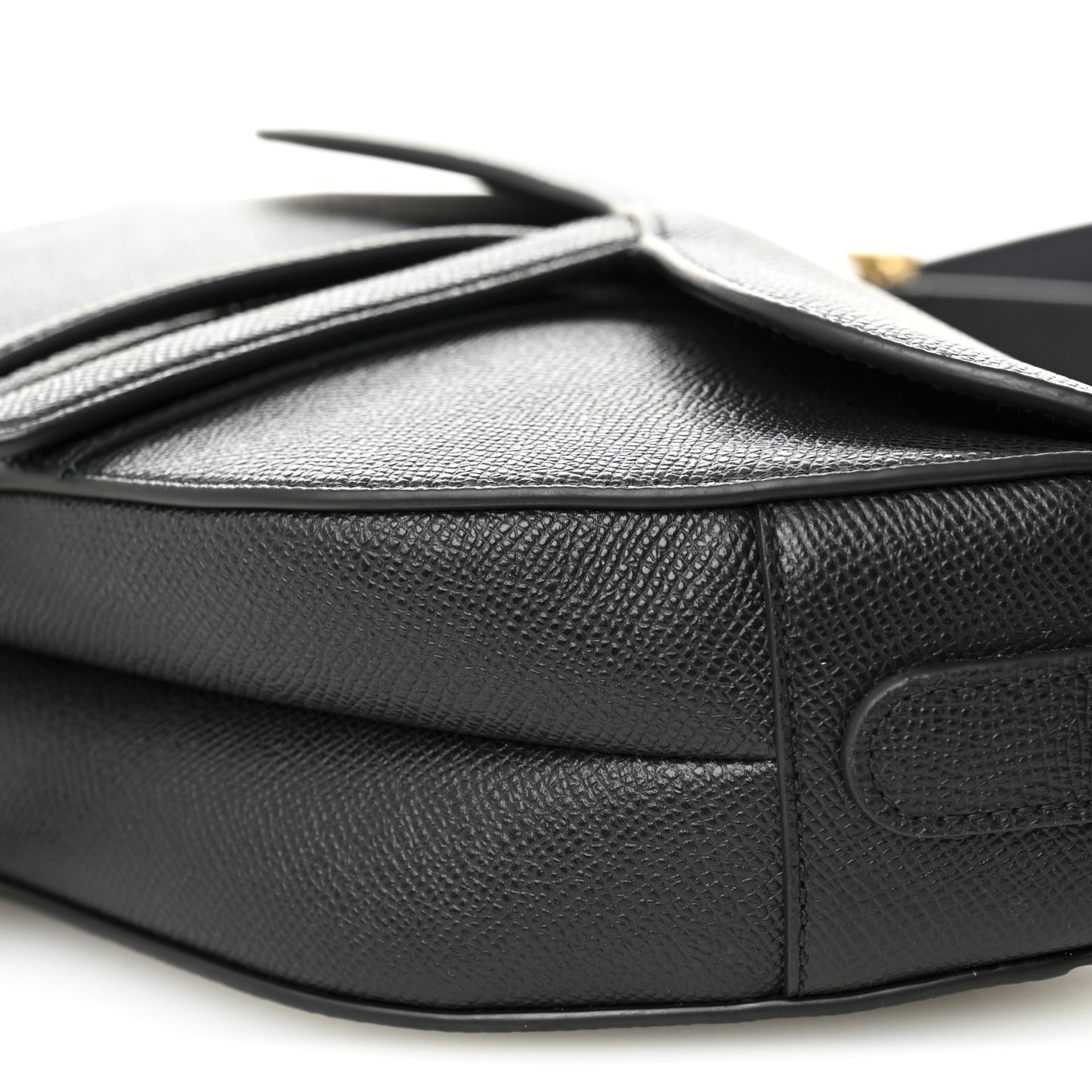 Grained Calfskin Saddle Bag With Strap Black